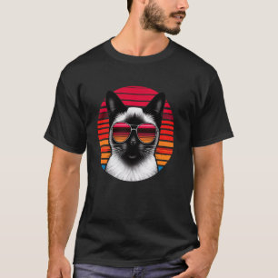 Camiseta Óculos de Sol Gato Siames Retro Vintage Pôr do Sol