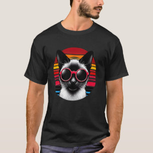 Camiseta Óculos de Sol Gato Siames Retro Vintage Pôr do Sol