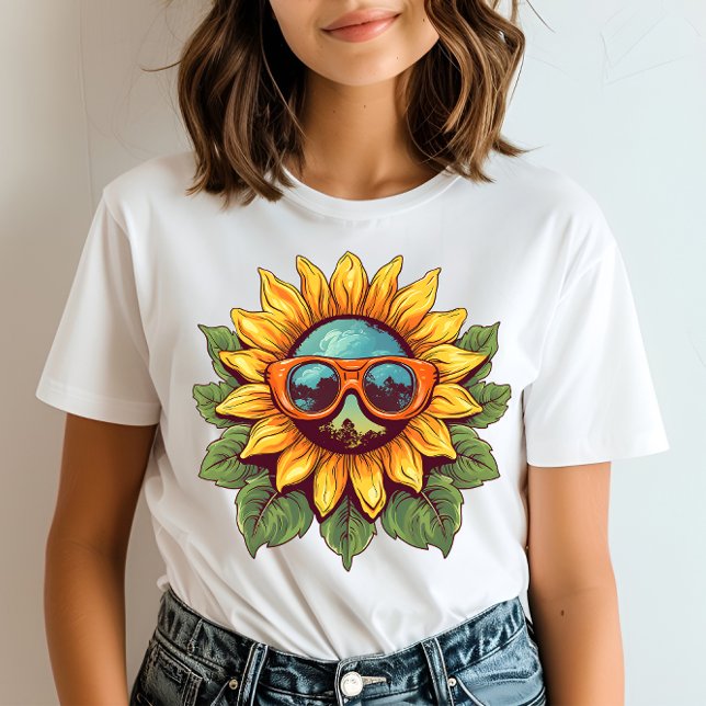 Camiseta Óculos de sol girassol retrô (Criador carregado)