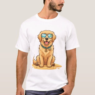 Camiseta Óculos de Sol Golden Retriever Fofo   Rou