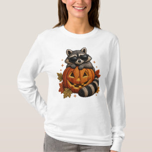 Camiseta Óculos de Sol Guaxinim de Halloween com Bordado de