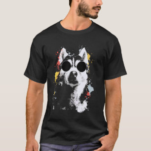 Camiseta Óculos de Sol Hipster de Grunge de Cães Husky Sibe
