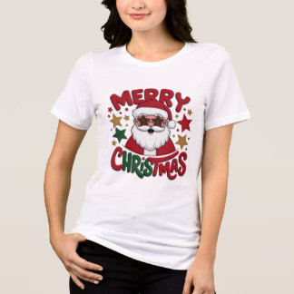 Camiseta Óculos de sol legais do Papai Noel Hipster Rosto R