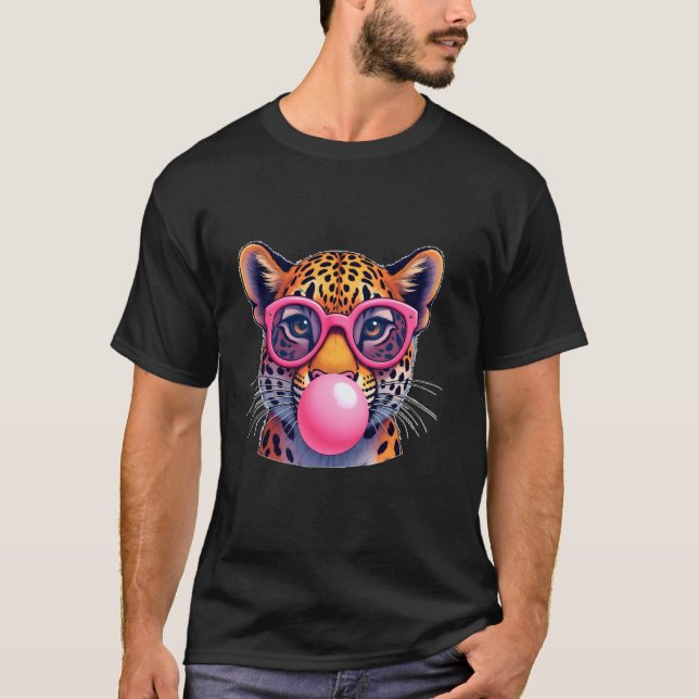 Camiseta Óculos de Sol Leopardo Guepardo Gatinho Onça-preta (Frente)