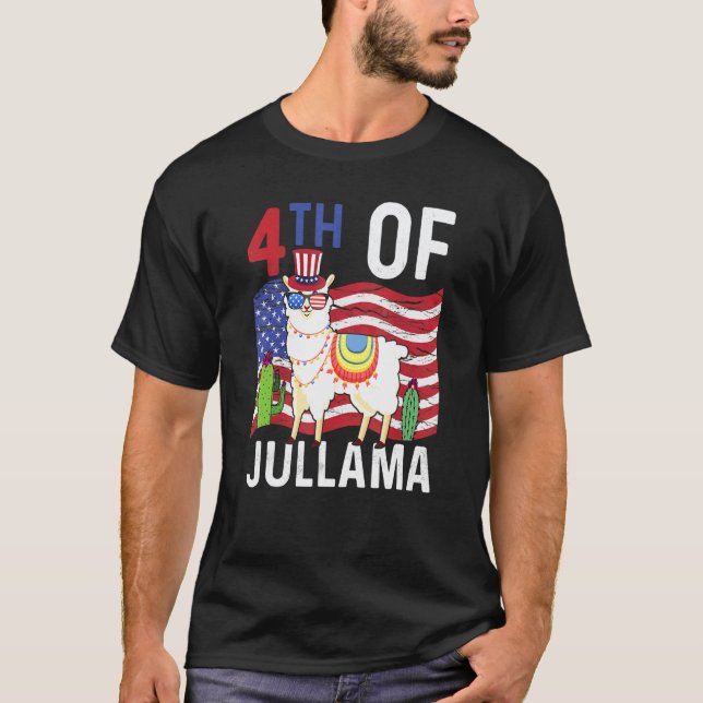 Camiseta Óculos de Sol Llama 4 de Julho Jullama Dia da Inde (Frente)
