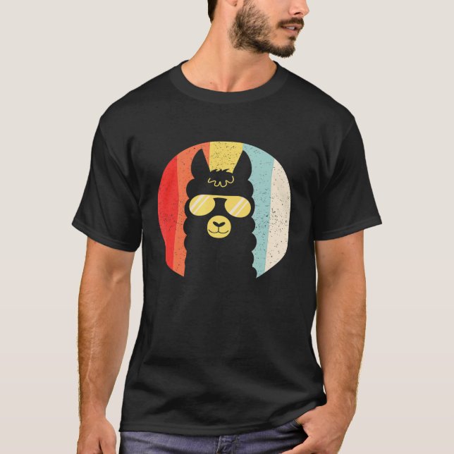 Camiseta Óculos de Sol Llama Pôr do Sol Distressed Retro (Frente)