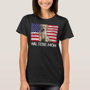 Camiseta Óculos de sol Maltês Mãe Bandeira Americana Cachor