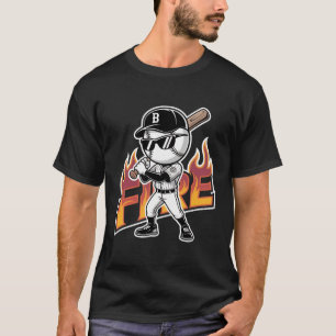 Camiseta Óculos de sol mascote de beisebol legal com texto