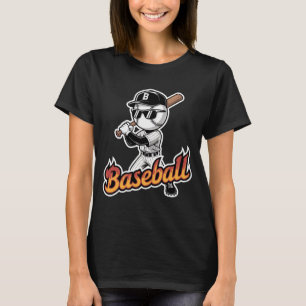 Camiseta Óculos de Sol Mascote de Beisebol Legal Texto Flam