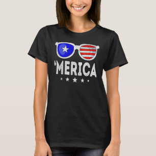 Camiseta Óculos de sol MERICA 4 de julho Bandeira EUA Améri