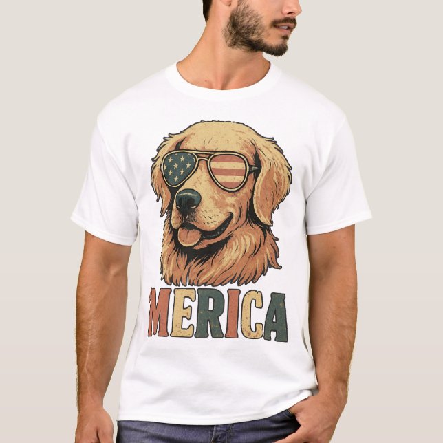 Camiseta Óculos de Sol 'Merica do Golden Retriever (Frente)