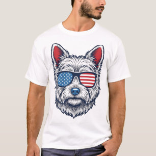 Camiseta Óculos de sol patrióticos para cães Westie Arte ve