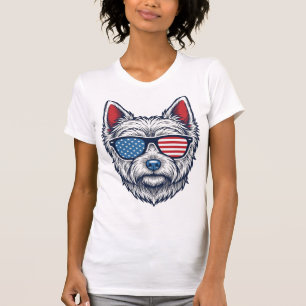 Camiseta Óculos de Sol Patrióticos para Cão Westie Arte Vet
