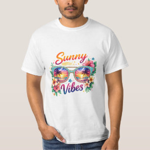 Camiseta Óculos de Sol Pôr do Sol Tropical Vibrações Ensola