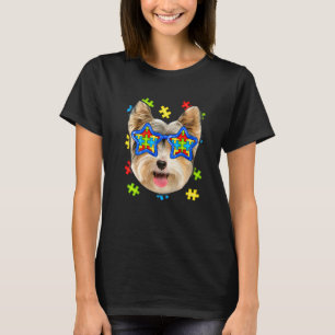 Camiseta Óculos de Sol Puzzle Autismo Yorkshire Terrier Fof