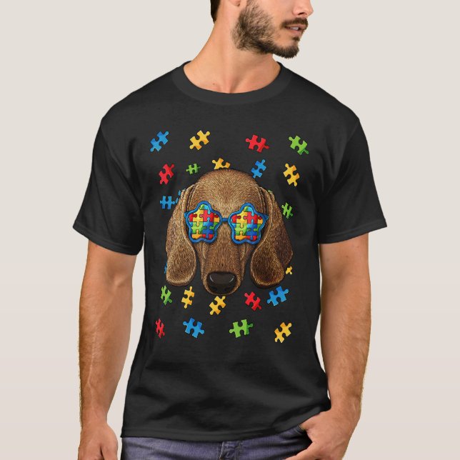 Camiseta Óculos de Sol Puzzle Dachshund Conscientização do  (Frente)