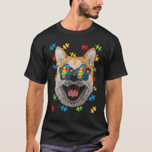 Camiseta Óculos de Sol Puzzle Shiba Inu Conscientização do 