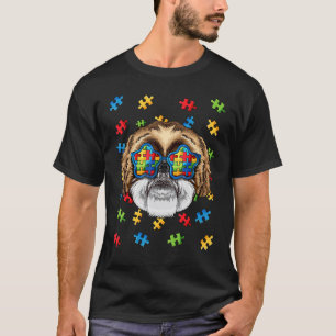 Camiseta Óculos de Sol Puzzle Shih Tzu Conscientização do A