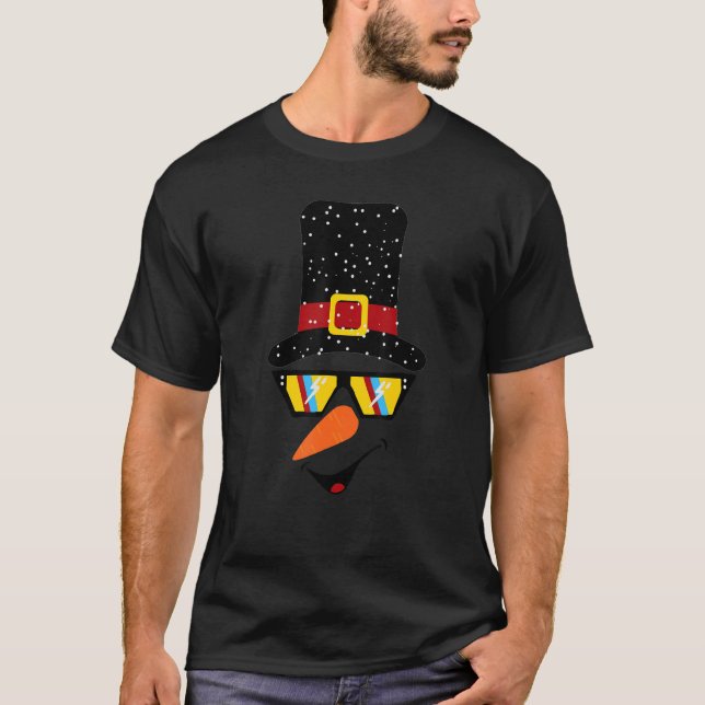 Camiseta Óculos de Sol Retrô Flocos de Neve Rosto de Boneco (Frente)
