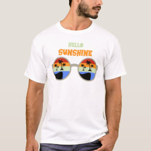 Camiseta Óculos de Sol Retrô Hello Sunshine Praia Tropical