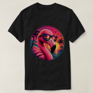 Camiseta Óculos de Sol Retro Neon Flamingo Pôr do Sol dos A