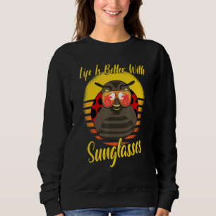 Camiseta Óculos de sol Retro Sunset Beach Vacing Ladybug