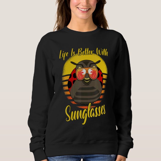 Camiseta Óculos de sol Retro Sunset Beach Vacing Ladybug (Frente)