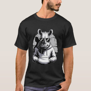 Camiseta Óculos de Sol Rinoceronte Motivo de Arte Animal Gr