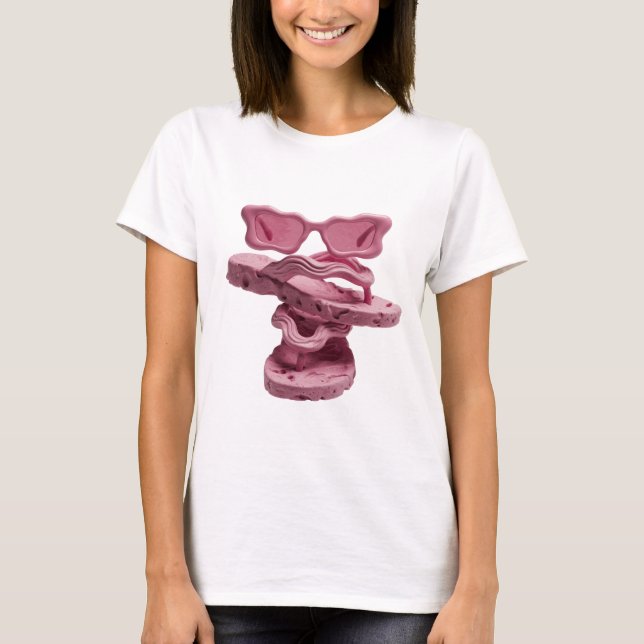 Camiseta Óculos de sol rosa FLUTUANTES E CHINelos rosa (Frente)