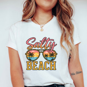 Camiseta Óculos de Sol Salty Beach; Palmeira de Verão Retro