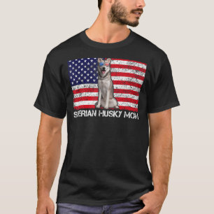 Camiseta Óculos de sol Siberian Husky Mãe Bandeira American