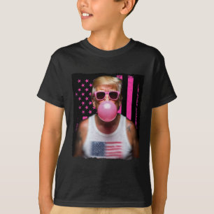 Camiseta Óculos de Sol Trump Bubble Gum Rosa Bandeira EUA E