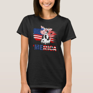 Camiseta Óculos de Sol Vaca Bandeira Americana Merica 4 de