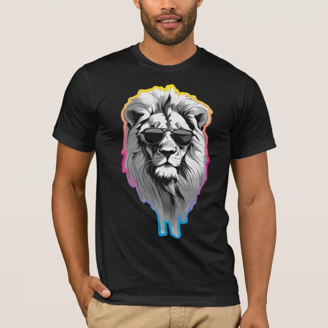 Camiseta óculos de sol vestindo leão (Frente)