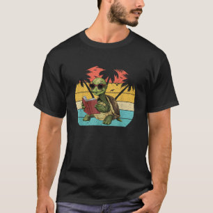 Camiseta Óculos De Sol Vestindo Tartaruga Lendo Um Livro Na