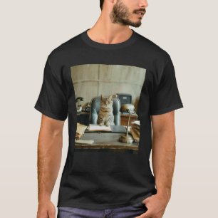 Camiseta Óculos de Sol Vintage 70s Gato no Escritório Foto