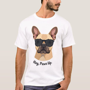 Camiseta Óculos de Sol Vintage Hey, Paws Up Bulldog Francês