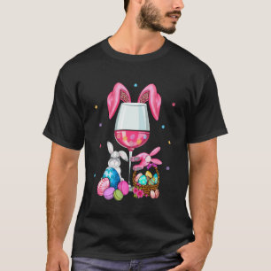 Camiseta Óculos de vinho de Páscoa giro Orelhas de coelho b