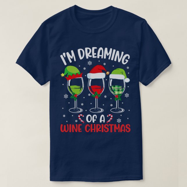 Camiseta Óculos De Vinho ELF Noel Xmas Im Sonho De Vinho C (Frente do Design)