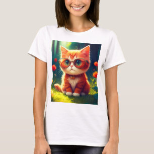 Camiseta Óculos de Visto de Gatinhos Vermelhos-365478