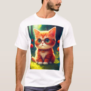 Camiseta Óculos de Visto de Gatinhos Vermelhos-365478