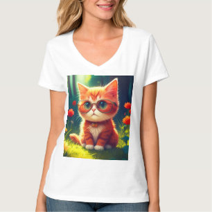 Camiseta Óculos de Visto de Gatinhos Vermelhos-365478
