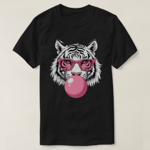 Camiseta Óculos de Visto Tigre e Goma-Bolha Rosa Piscada