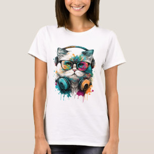 Camiseta Óculos e auscultadores para Vestir Gatos