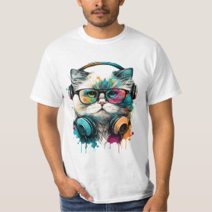 Camiseta Óculos e auscultadores para Vestir Gatos