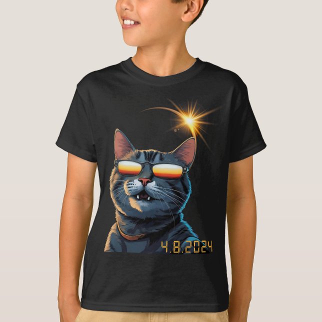 Camiseta Óculos Eclipse Solar 2024 Vestindo Gatos Eclipse (Frente)