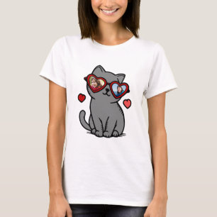 Camiseta Óculos em forma de coração de gato namorados Fotos