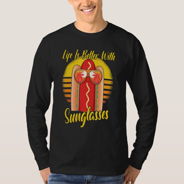 Camiseta Óculos escuros Retro Sunset Beach Vacsing Hotdog (Frente)