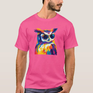 Camiseta Óculos Retratos De Coruja Ilustração Arte De Aquar