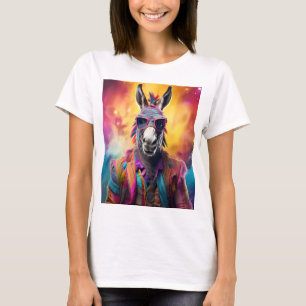 Camiseta Óculos Rosa Donkey, Cabelo Arco-Íris